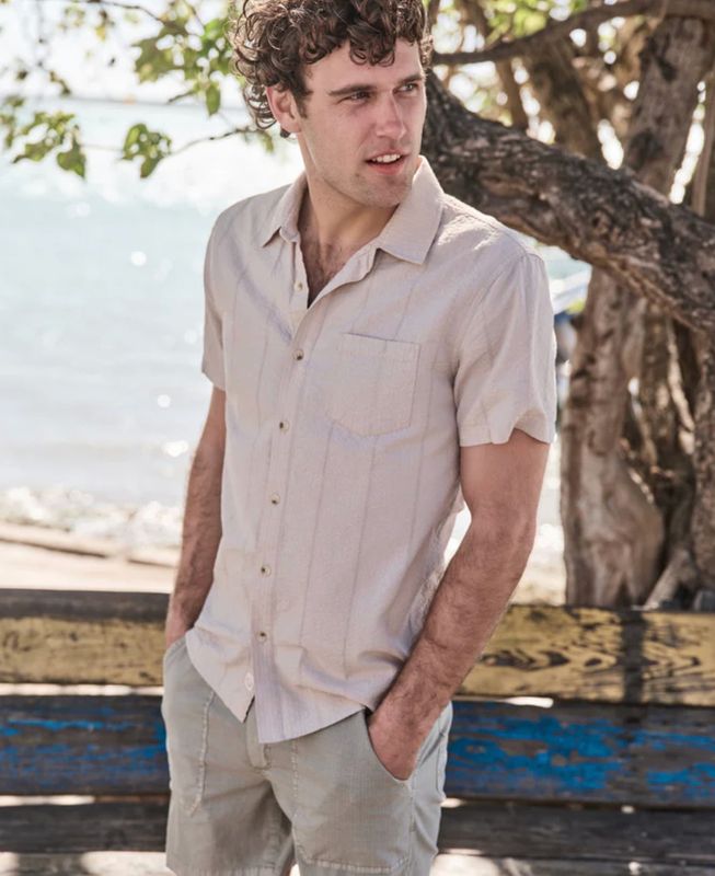 Marine Layer Seersucker Classic Shirt in Parchment
