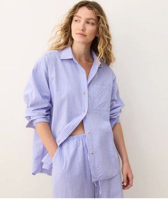 Gracey Oversized Seersucker Shirt in Blue/Lavender Stripe