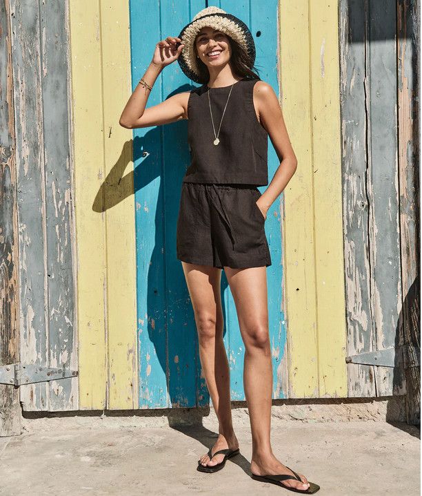 Marine Layer Linen Drawstring Short in Black