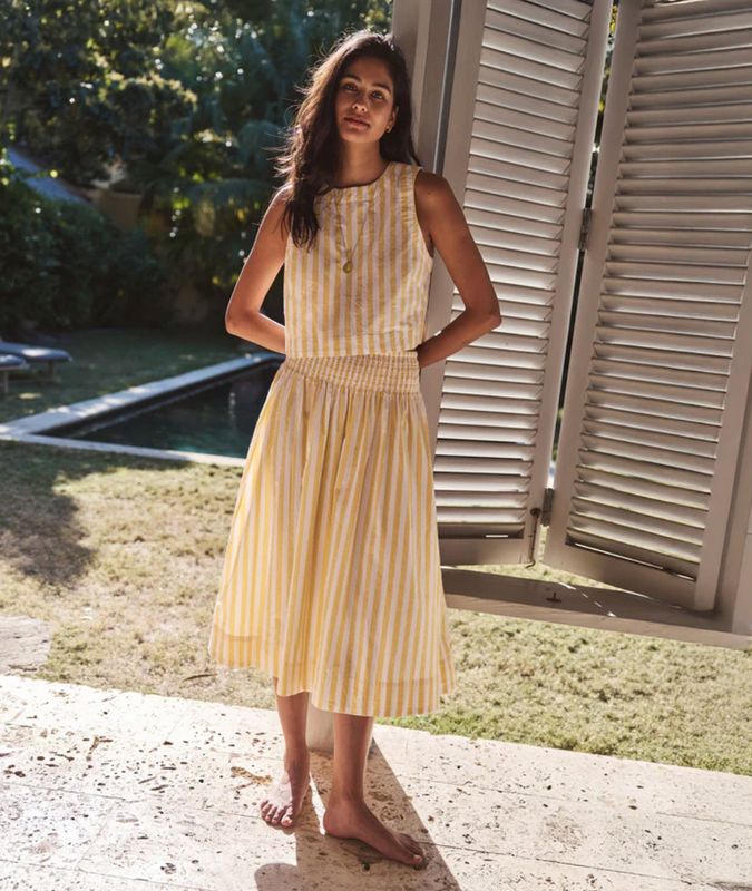Marine Layer Bea Midi Skirt in Marigold Stripe