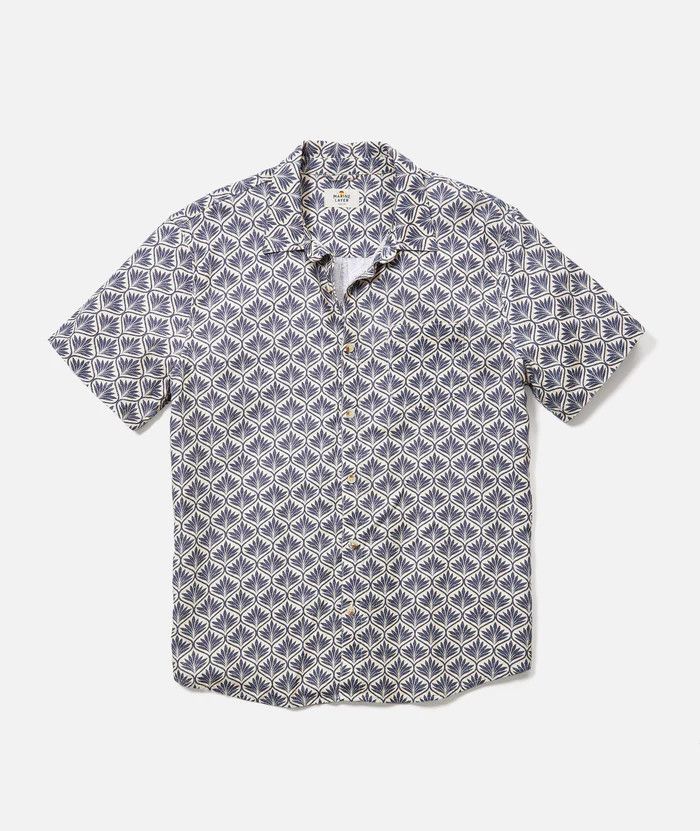 Stretch Selvage Short Sleeve Shirt India Ink Agave Print