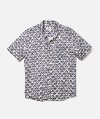 Stretch Selvage Short Sleeve Shirt India Ink Agave Print