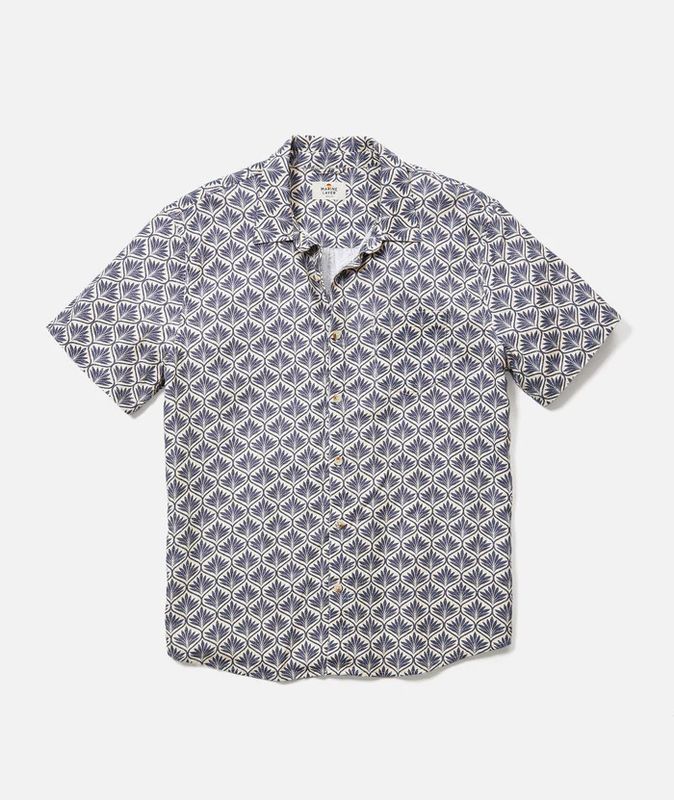 Stretch Selvage Short Sleeve Shirt India Ink Agave Print