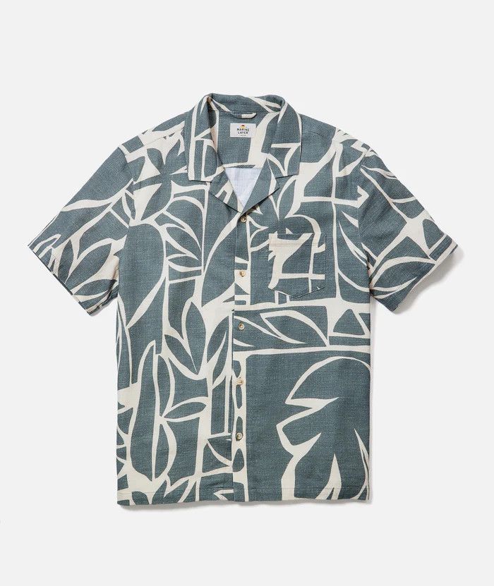 Stretch Selvage Resort Shirt Olive Abstract Palm