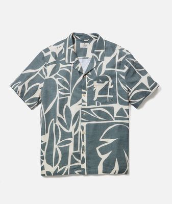 Stretch Selvage Resort Shirt Olive Abstract Palm