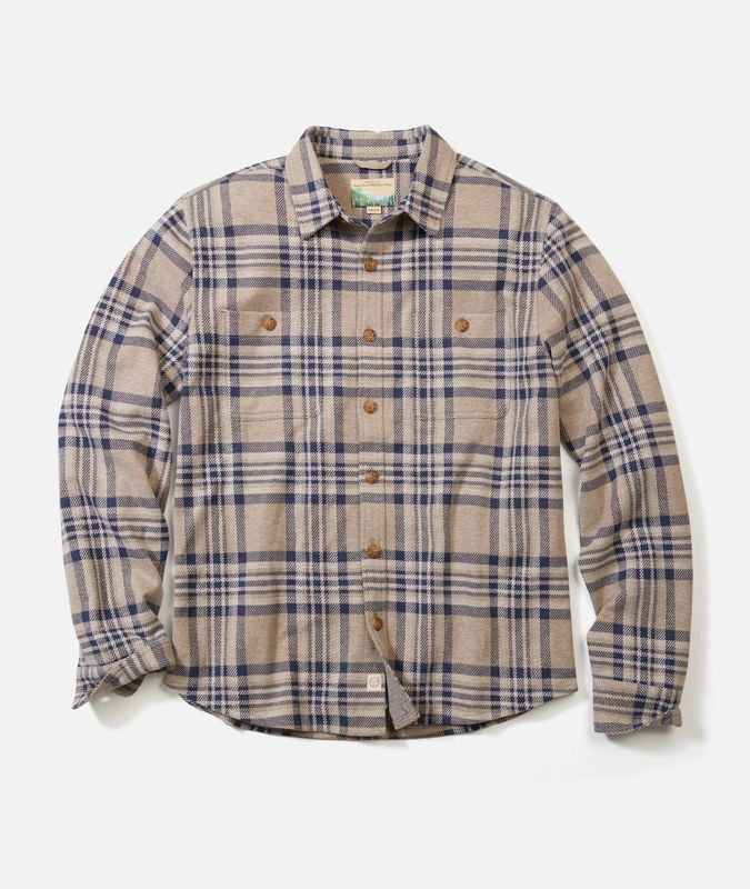 Marine Layer Pacifica Stretch Twill Overshirt in Taupe Plaid