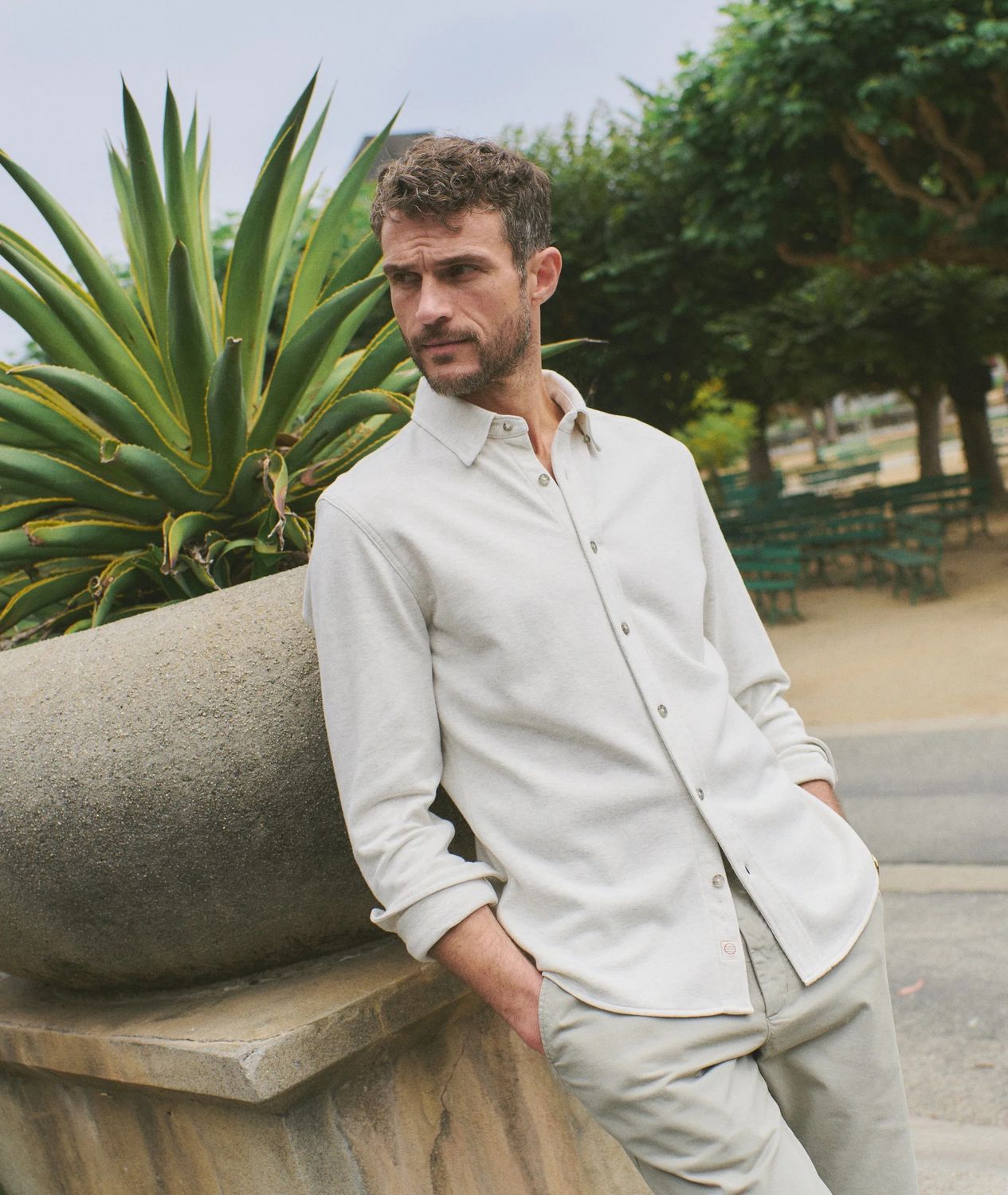 Marine Layer Pacifica Stretch Shirt in Oatmeal Heather