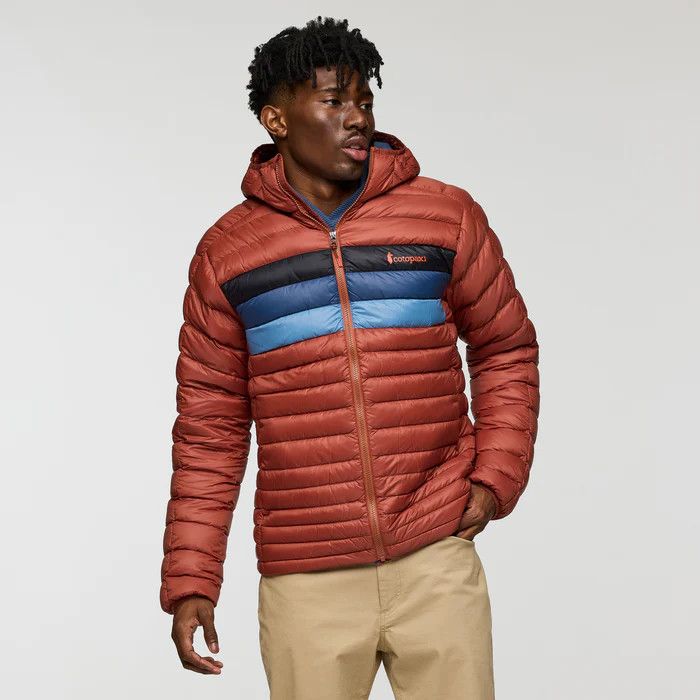 Cotopaxi Fuego Down Hooded Jacket in Nutmeg Stripes