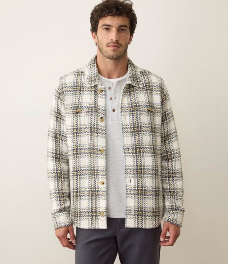 Marine Layer Max Twill Overshirt in Natural/Blue Plaid