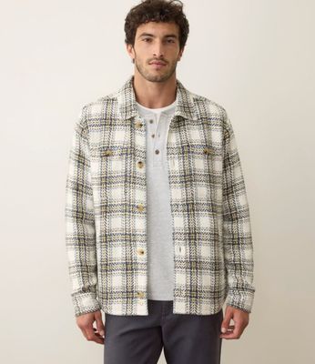 Marine Layer Max Twill Overshirt in Natural/Blue Plaid