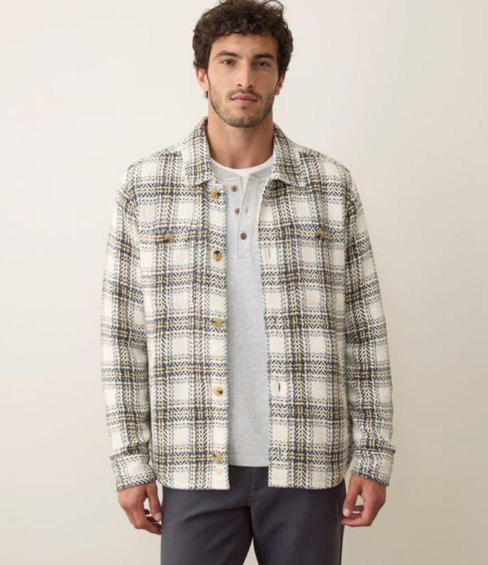 Marine Layer Max Twill Overshirt in Natural/Blue Plaid