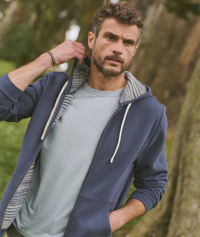 Marine Layer Cloud 9 Fleece Full Zip Hoodie in Navy