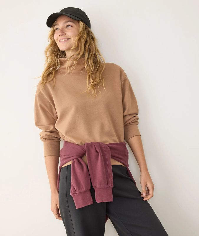 Marine Layer Nova Mock Neck Sweatshirt in Cocoa Brown