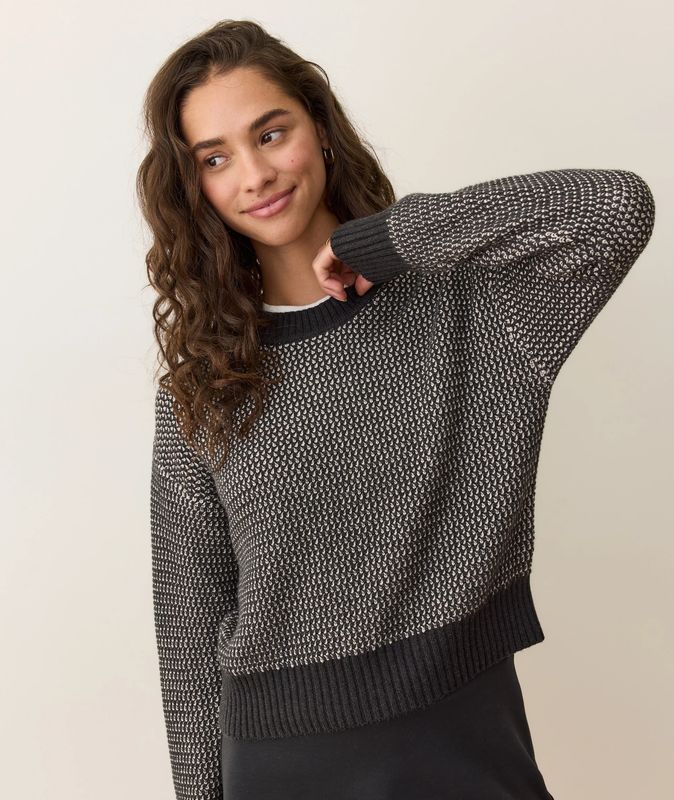 Marine Layer Robin Textured Crewneck Sweater in Black/White
