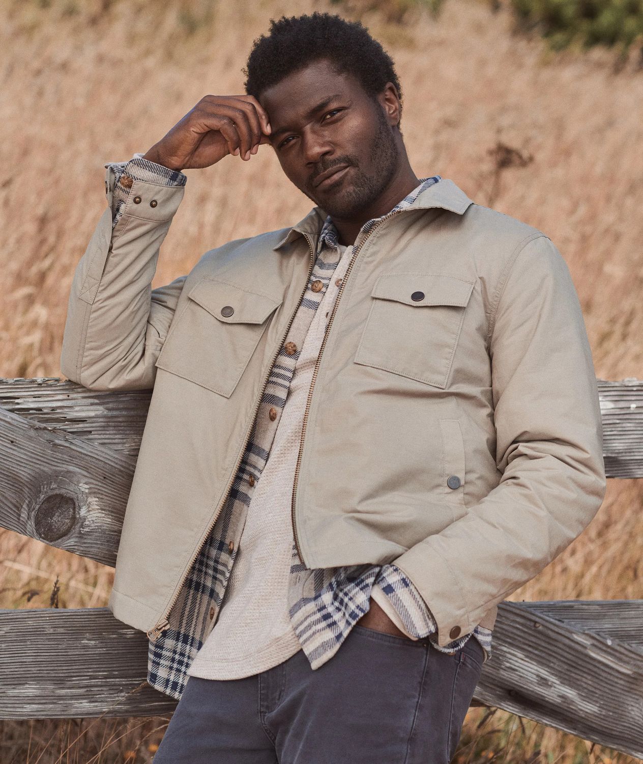 Marine Layer Reynolds Dry Wax Trucker Jacket in Vintage Khaki