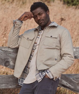 Marine Layer Reynolds Dry Wax Trucker Jacket in Vintage Khaki