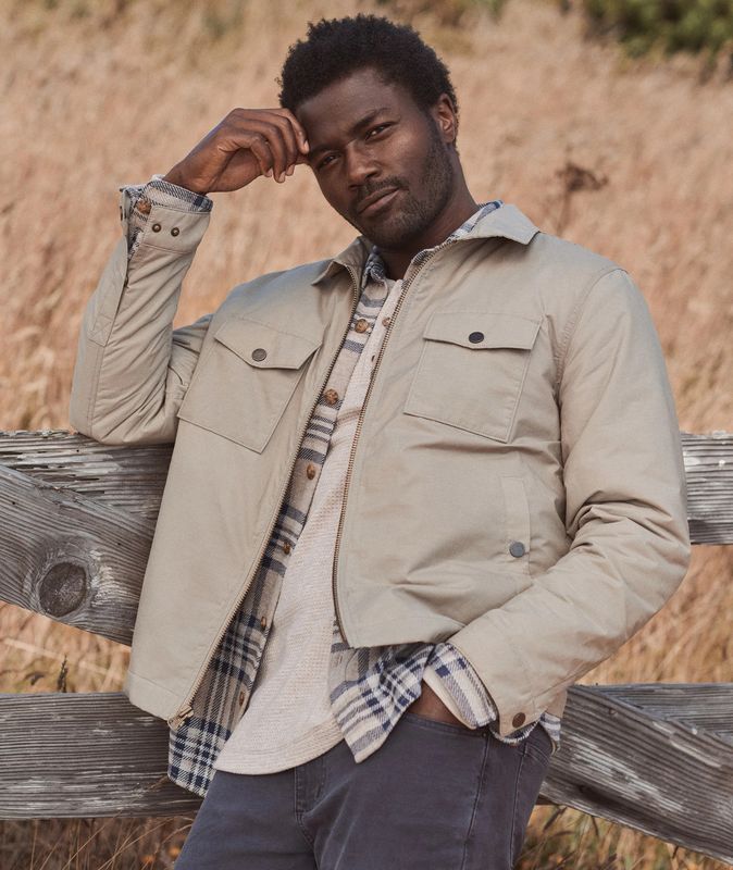 Marine Layer Reynolds Dry Wax Trucker Jacket in Vintage Khaki