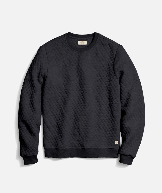Marine Layer Men&#39;s Corbet Quilted Crewneck in Charcoal