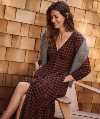 Marine Layer Maeve Midi Dress in Espresso Gingham