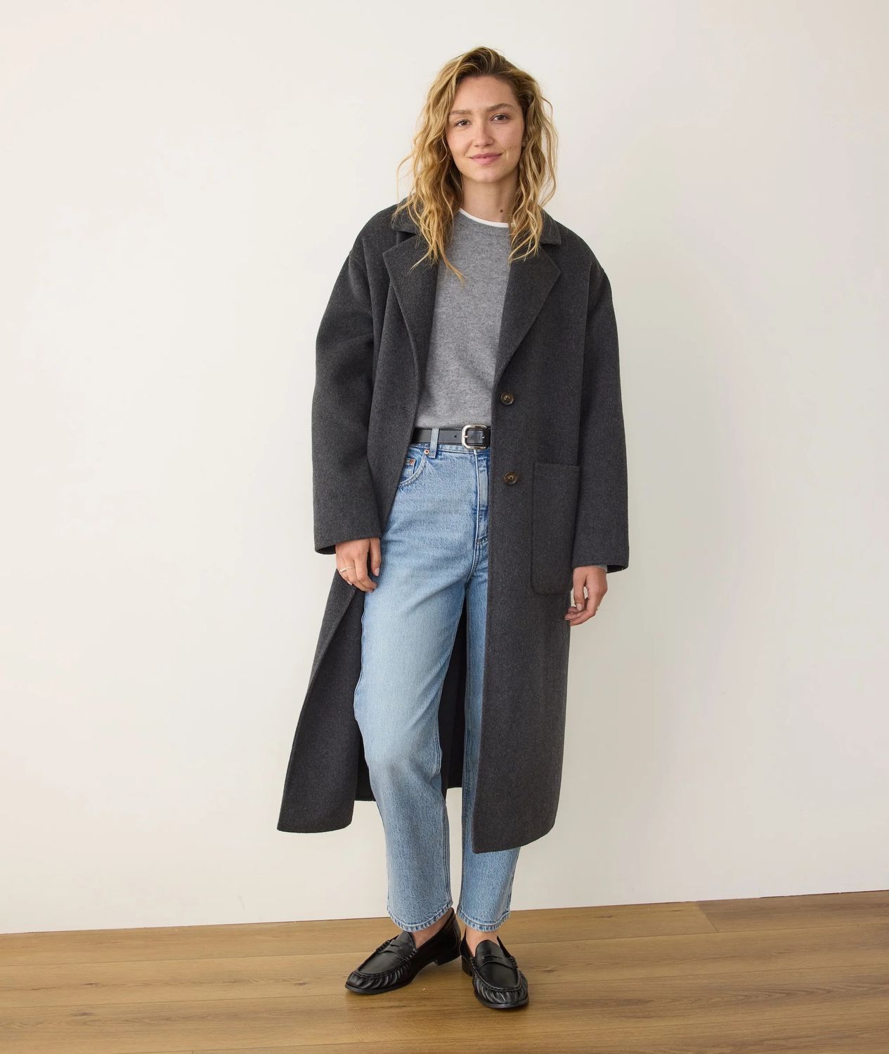 Marine Layer Colette Oversized Wool Topcoat in Charcoal Heather