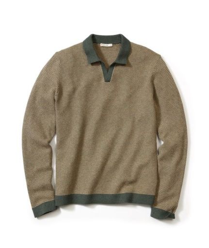 Marine Layer Liam Sweater Polo in Barbour/Sable, Size: 2XL