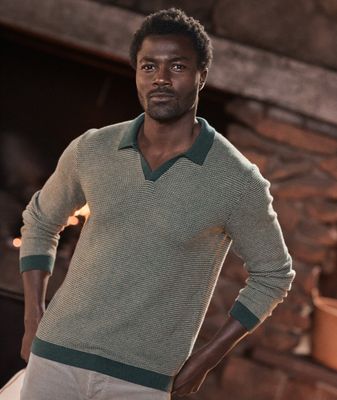 Marine Layer Liam Sweater Polo in Barbour/Sable