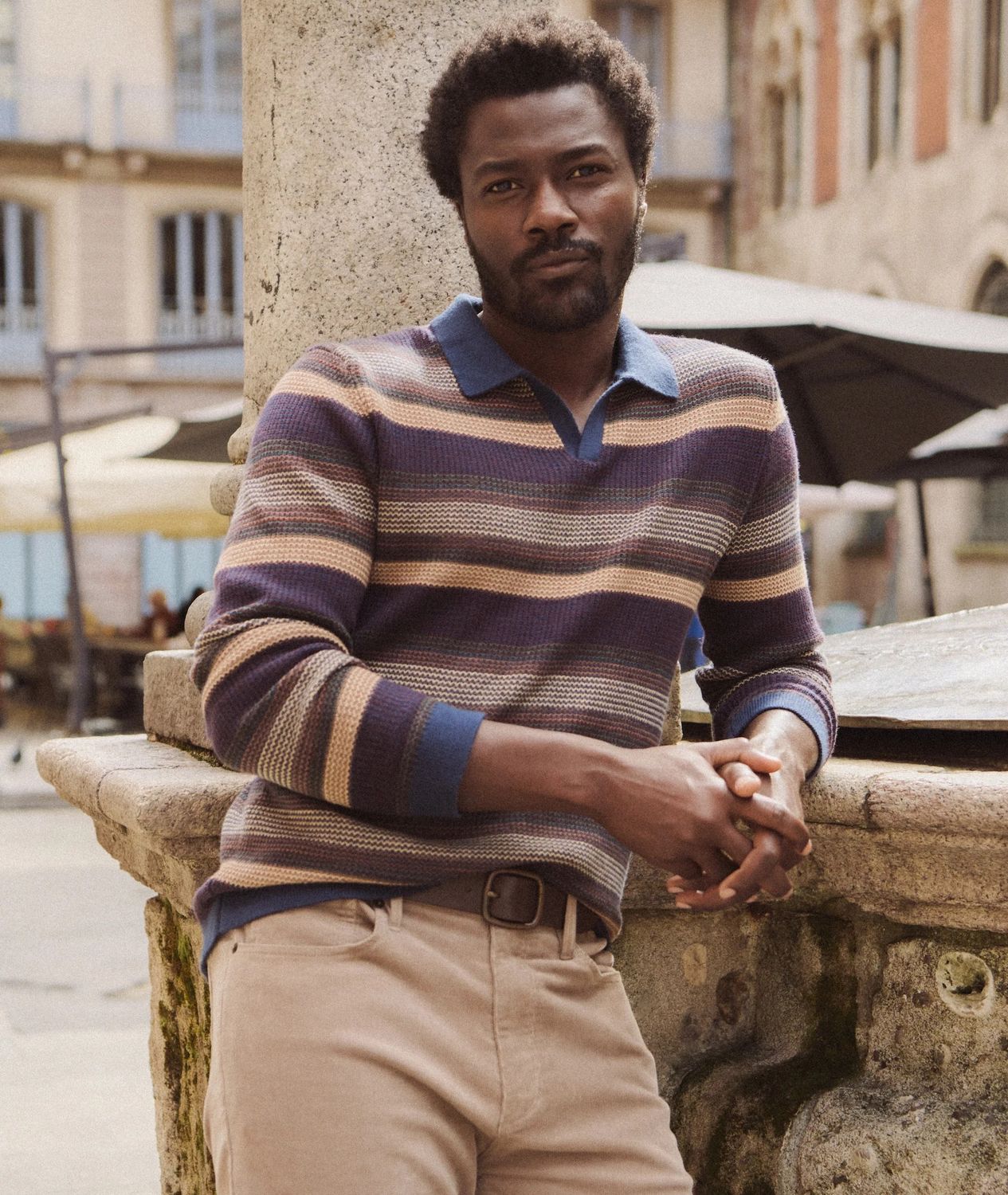 Liam Sweater Polo in Warm Multi Stripe