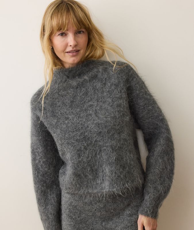 Marine Layer Suri Alpaca Mock Neck Sweater in Charcoal