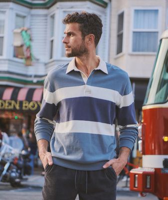 Marine Layer Sueded Rugby Polo in Stormy Weather Colorblock