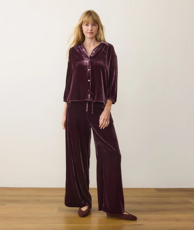 Marine Layer Bella Velvet Drawstring Pant in Fig