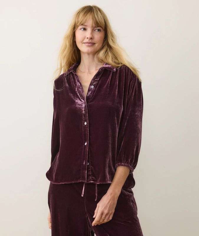 Marine Layer Bella Velvet Oversized Shirt in Fig