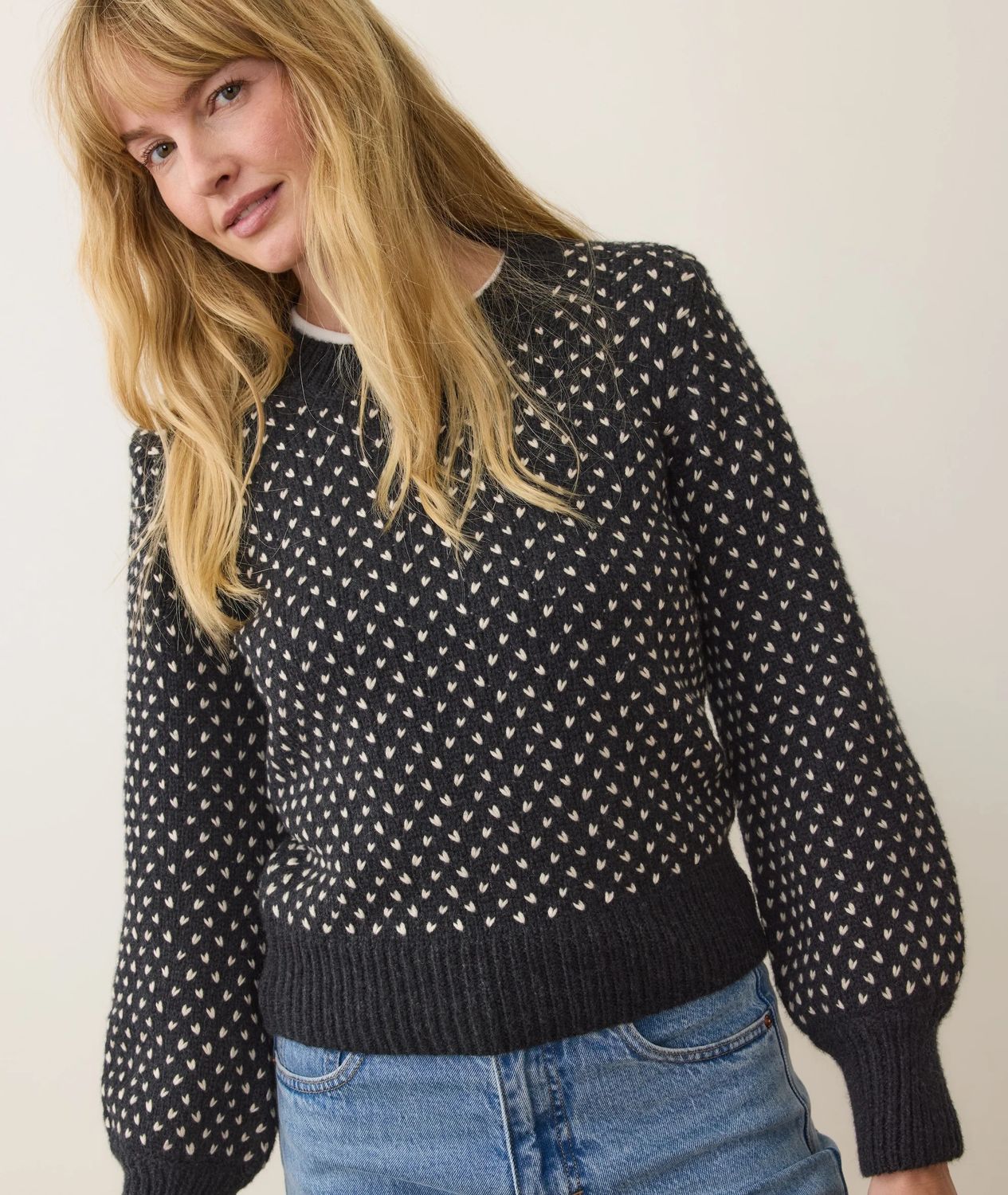 Marine Layer Alma Crewneck Sweater in Black/White
