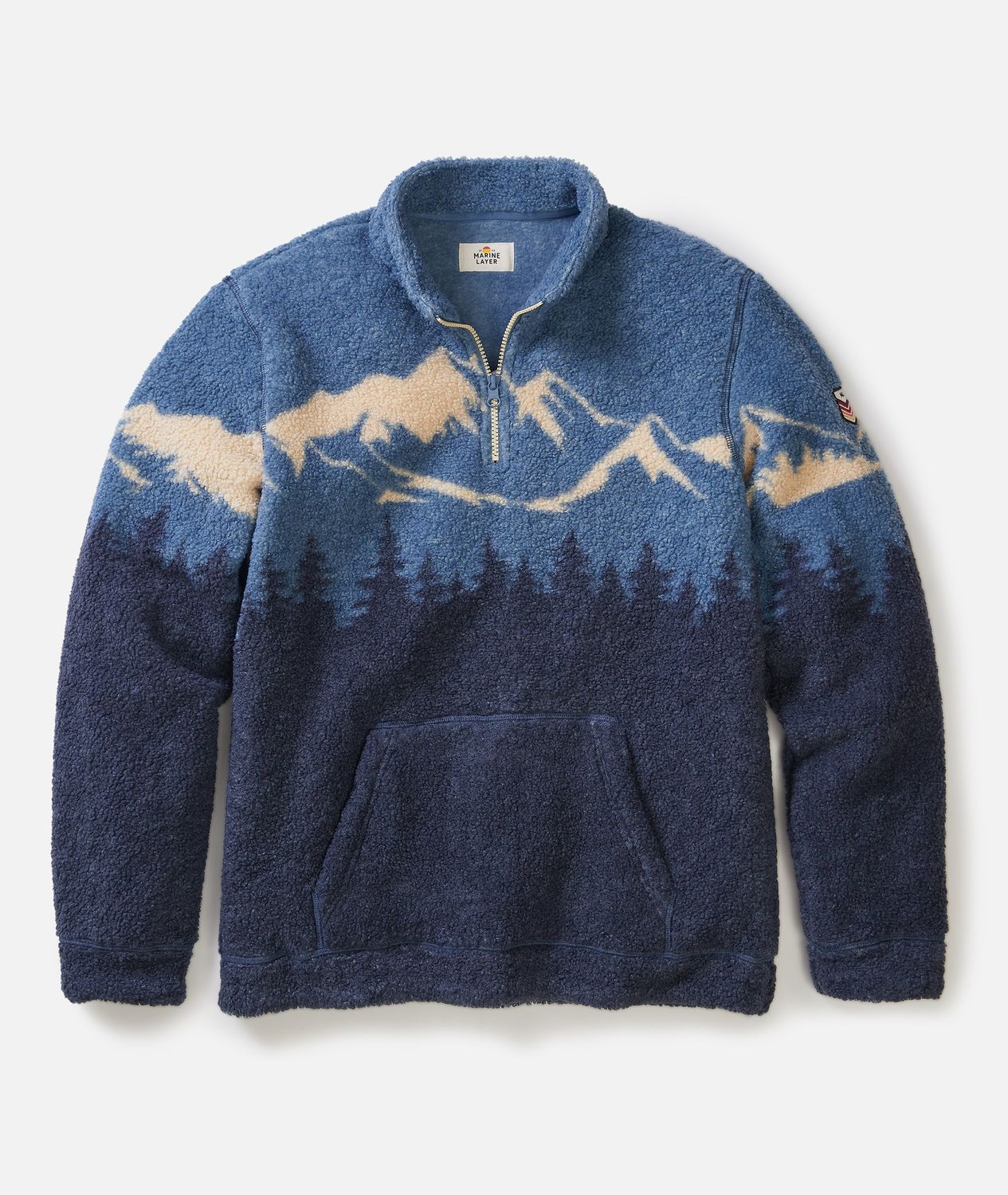 Marine Layer Sierra Sherpa Pullover in Blue Mountain Scene