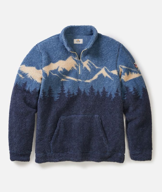 Marine Layer Sierra Sherpa Pullover in Blue Mountain Scene