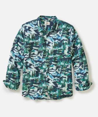 Marine Layer Fresh Tracks Stretch Selvage Shirt in Navy Ski Print