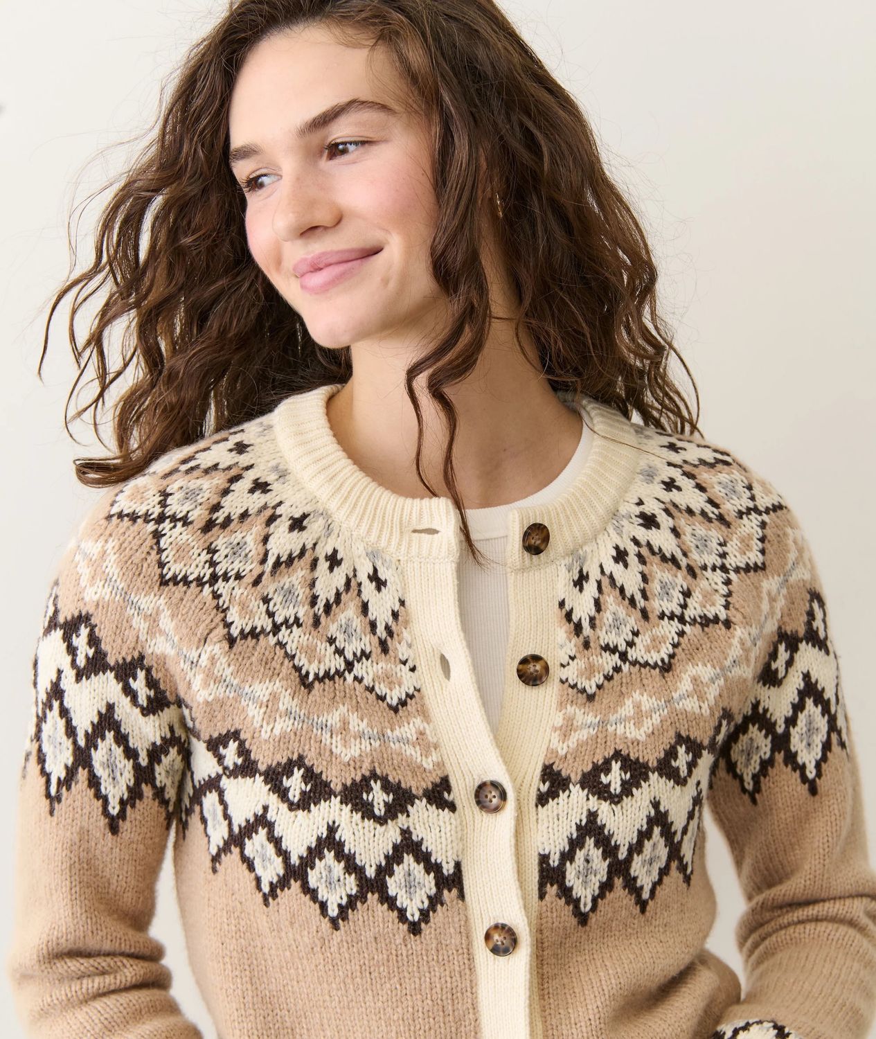 Marine Layer Fiorella Cardigan in Neutral Fair Isle