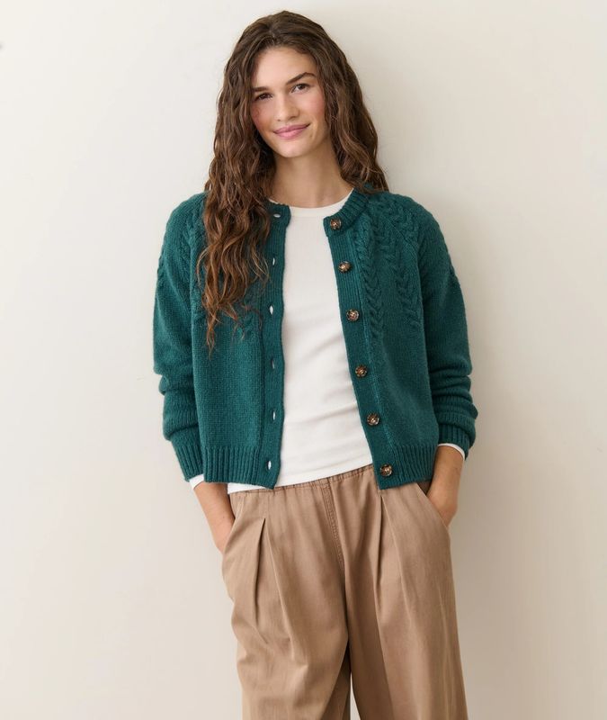 Everly Cable Knit Cardigan in Deep Sea
