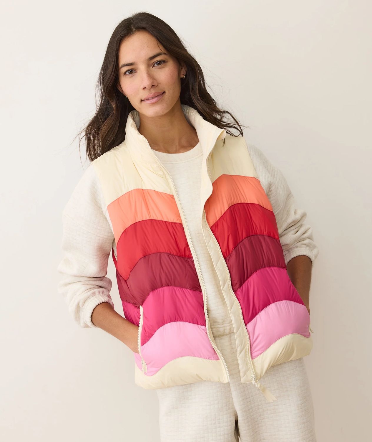 Marine Layer Sunset Puffer Vest in Warm Wave