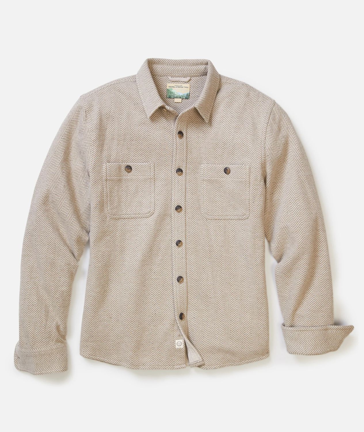 Pacifica Stretch Twill Overshirt in Taupe Herringbone