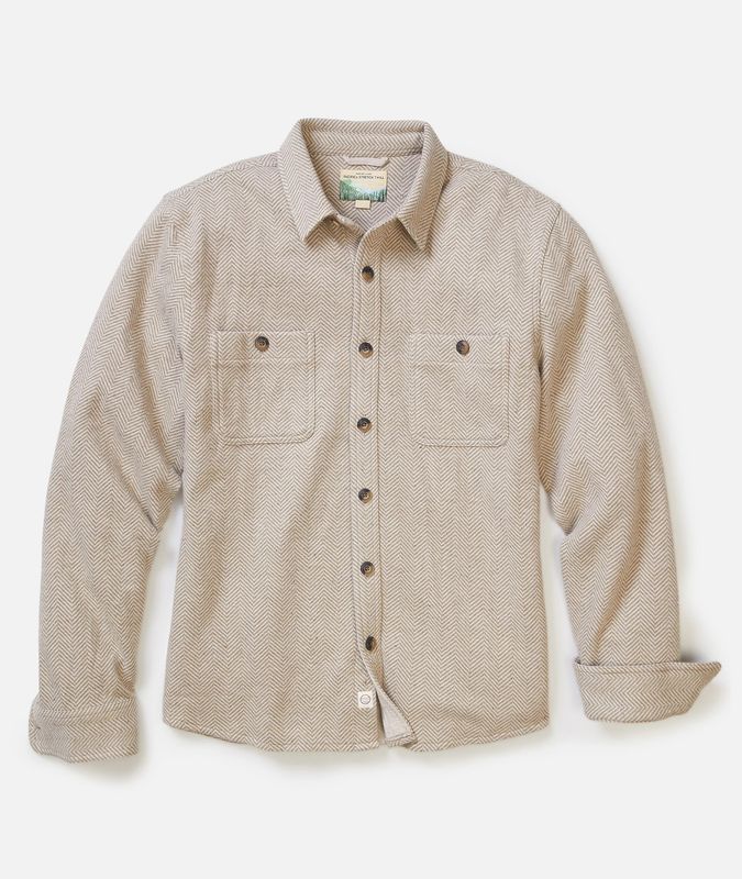 Pacifica Stretch Twill Overshirt in Taupe Herringbone