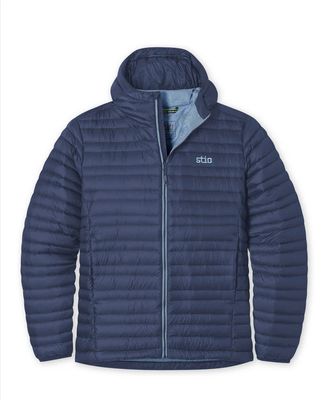Stio Men&#39;s Pinion Down Hooded Jacket in Mountain Shadow