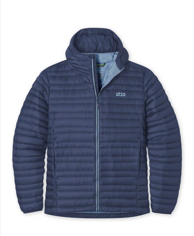 Stio Men&#39;s Pinion Down Hooded Jacket in Mountain Shadow