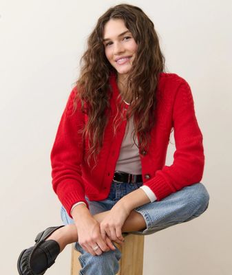 Marine Layer Everly Cable Knit Cardigan in Cherry Red