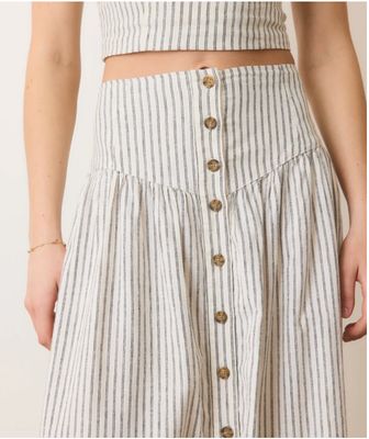 Jade Button Through Skirt Cream/Navy Stripe
