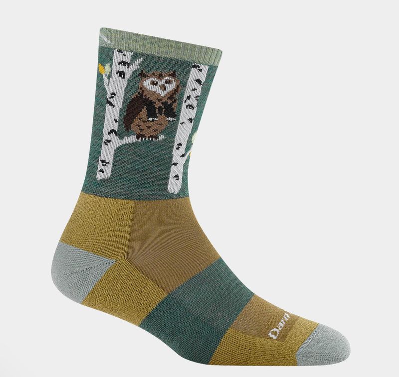 Darn Tough Women's Critter Club Micro Crew Lightweight Hiking Socks in Owl Green