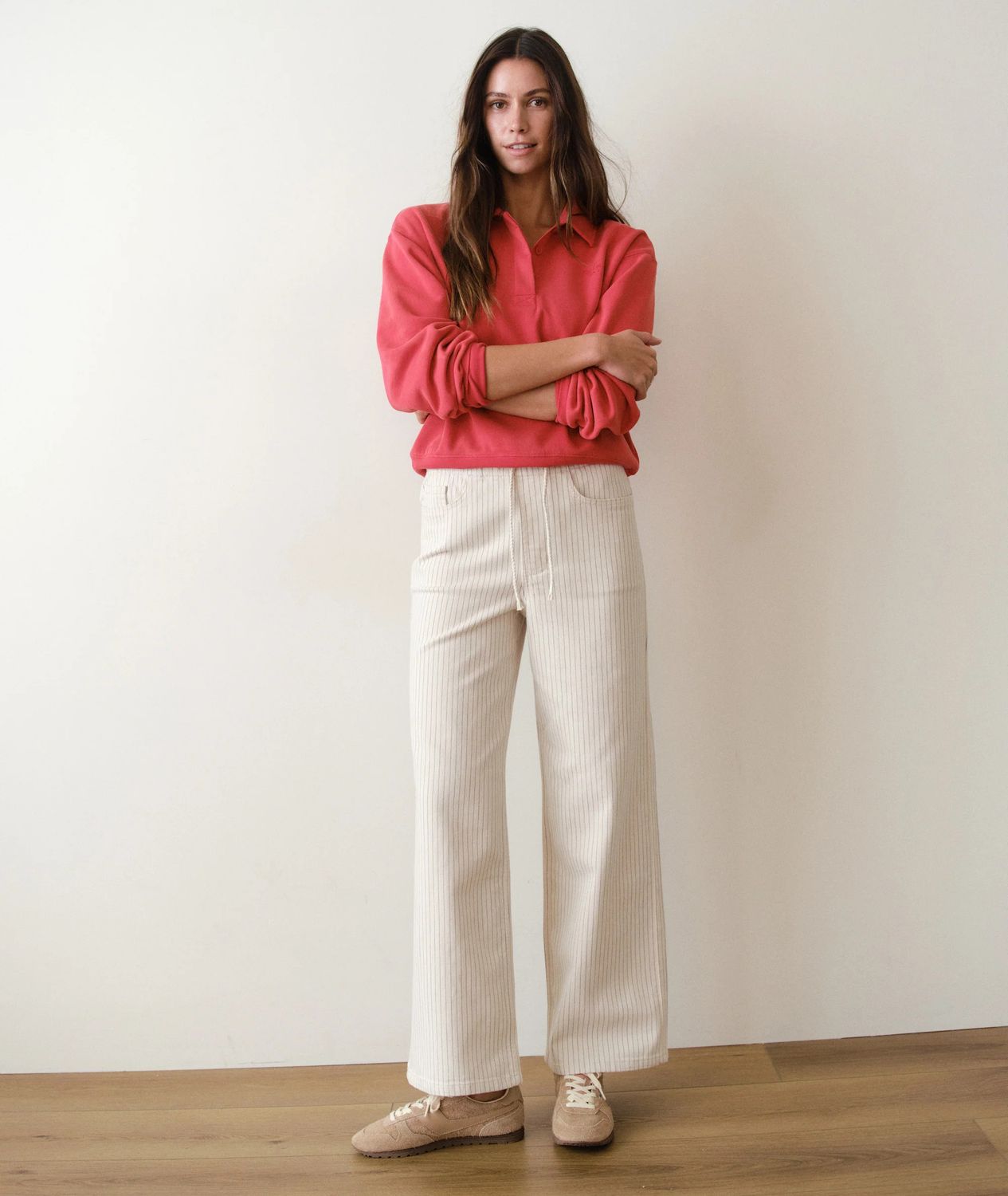 Marine Layer Ella Wide Leg Pant in Ticking Stripe