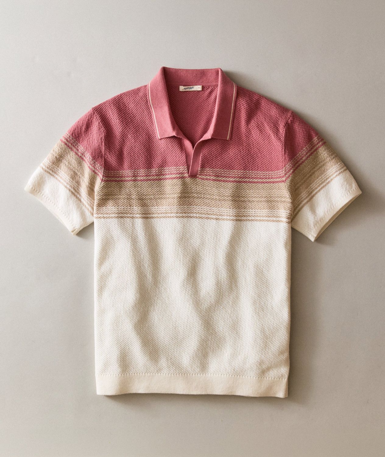Marine Layer Greyson Sweater Polo in Withered Rose/Oatmeal