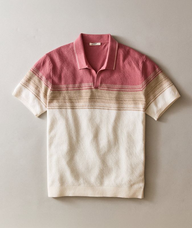 Marine Layer Greyson Sweater Polo in Withered Rose/Oatmeal