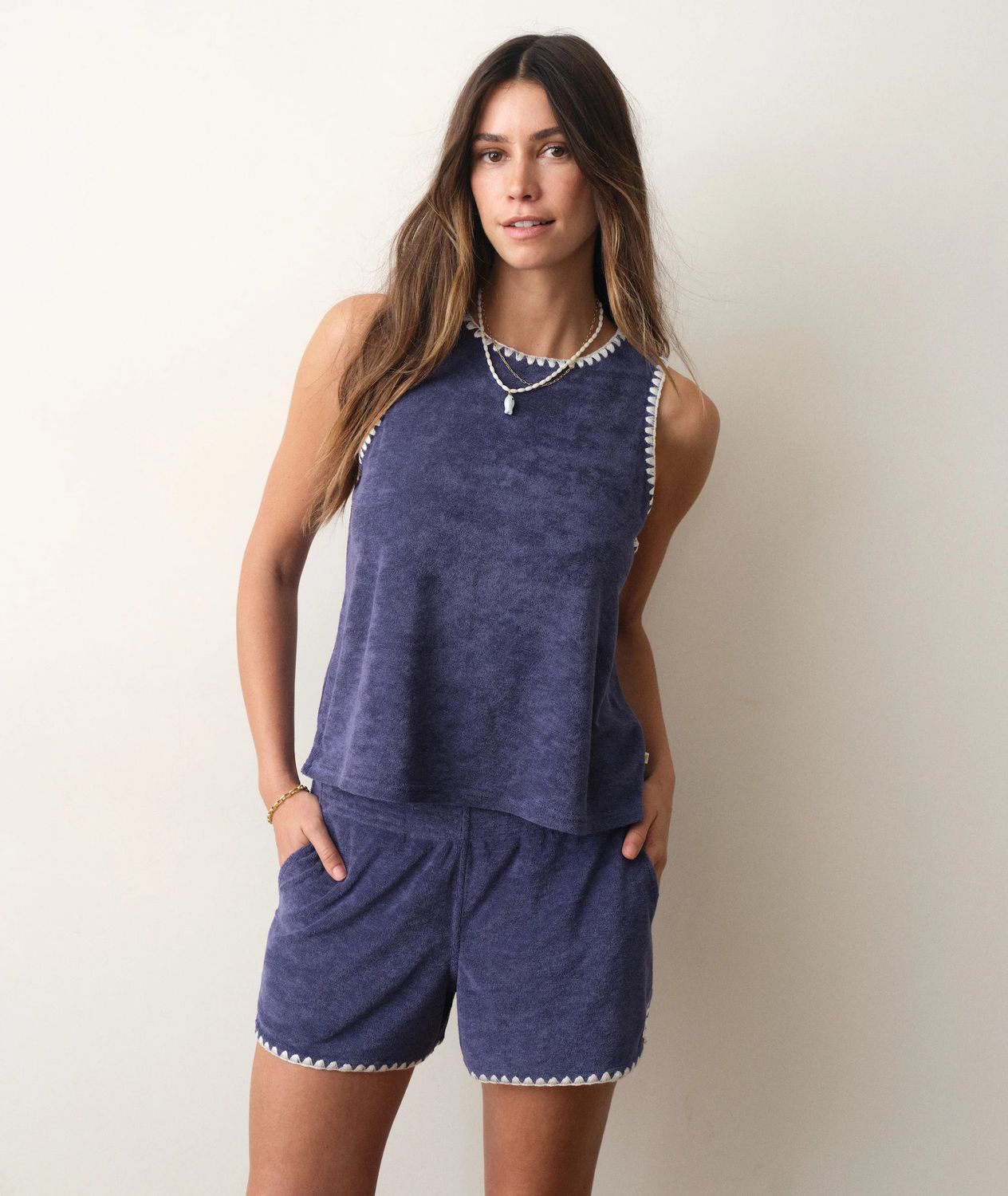 Marine Layer Beach Terry Shell Tank in Bay Blue