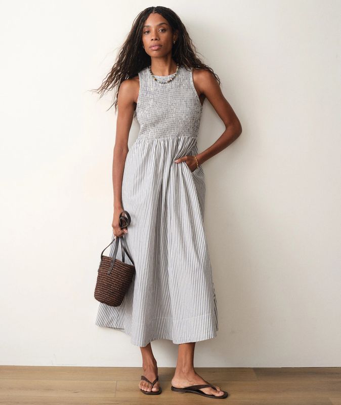 Marine Layer Darcy Poplin Maxi Dress in Navy Stripe